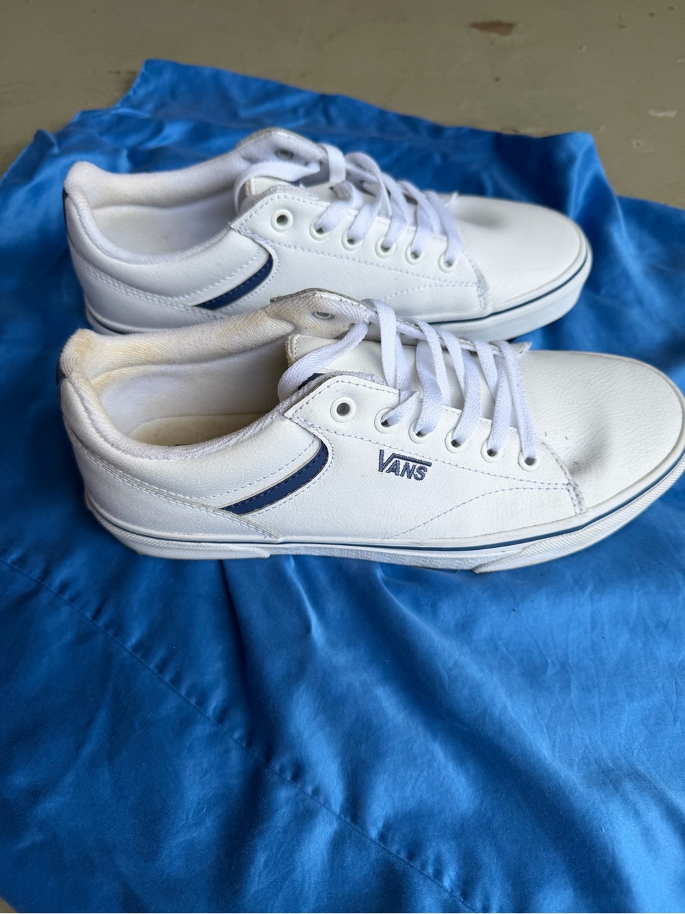 Vans Women’s  White Low-Top Sneakers with Navy Accent